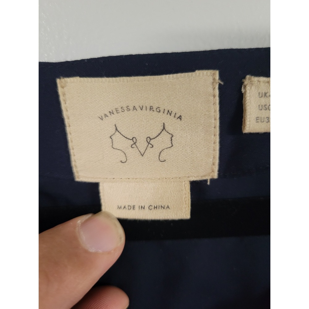 Vanessa Virginia Anthropologie Navy Blue Button Down Hi-Lo Blouse Top US 0 - Picture 5 of 10